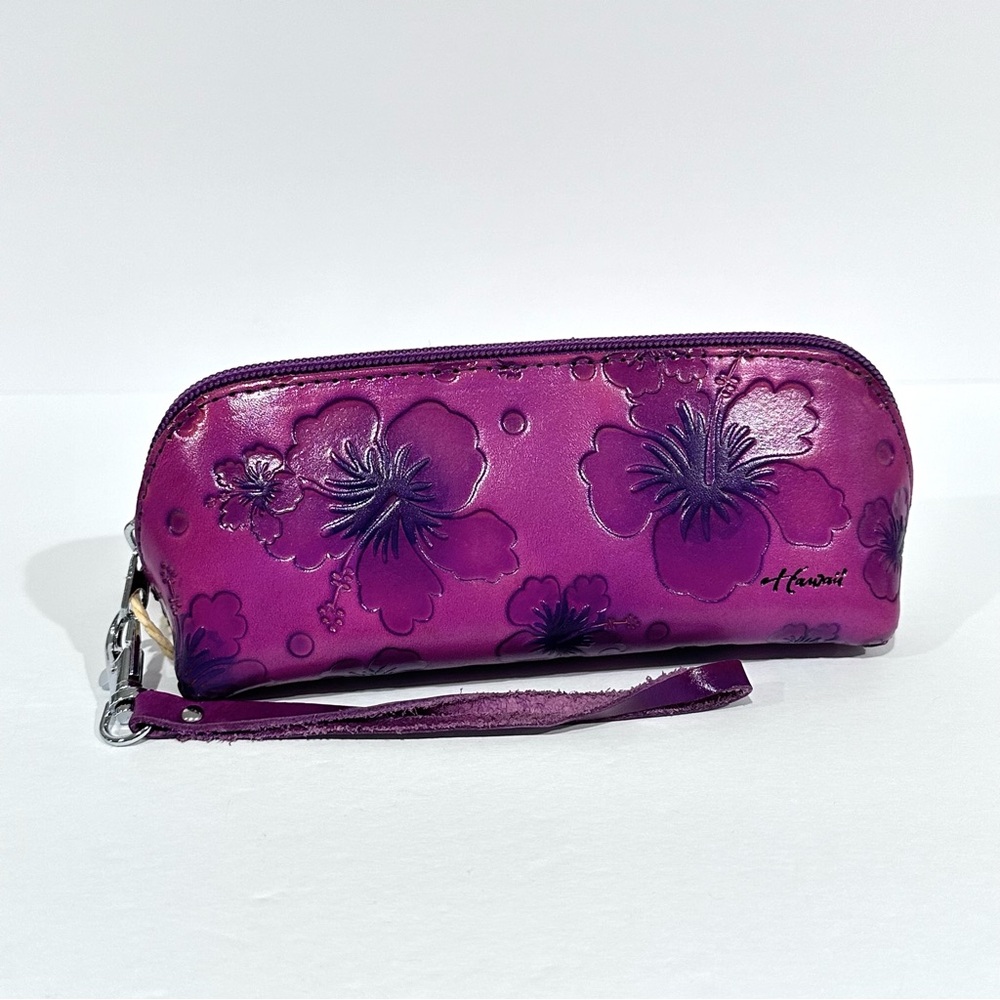 Purple Floral Leather Wristlet Clutch Pouch Zipper Bag